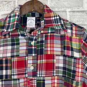 Brooks Brothers Regent Fit Patchwork Madras Plaid Shirt XS Short Sleeve Cotton